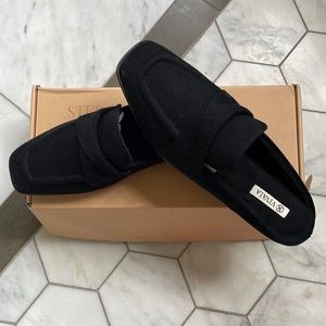 Vivaia black mules. Brand new with box. Made from recycled materials.